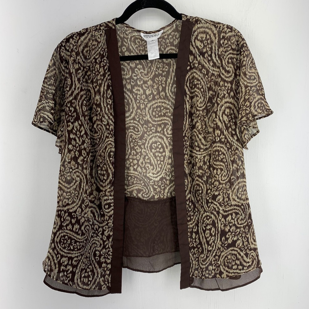 Vtg Whimsigoth Boho Siren Womens 16 Paisley Sheer Chiffon Flowy Earthy Cardigan